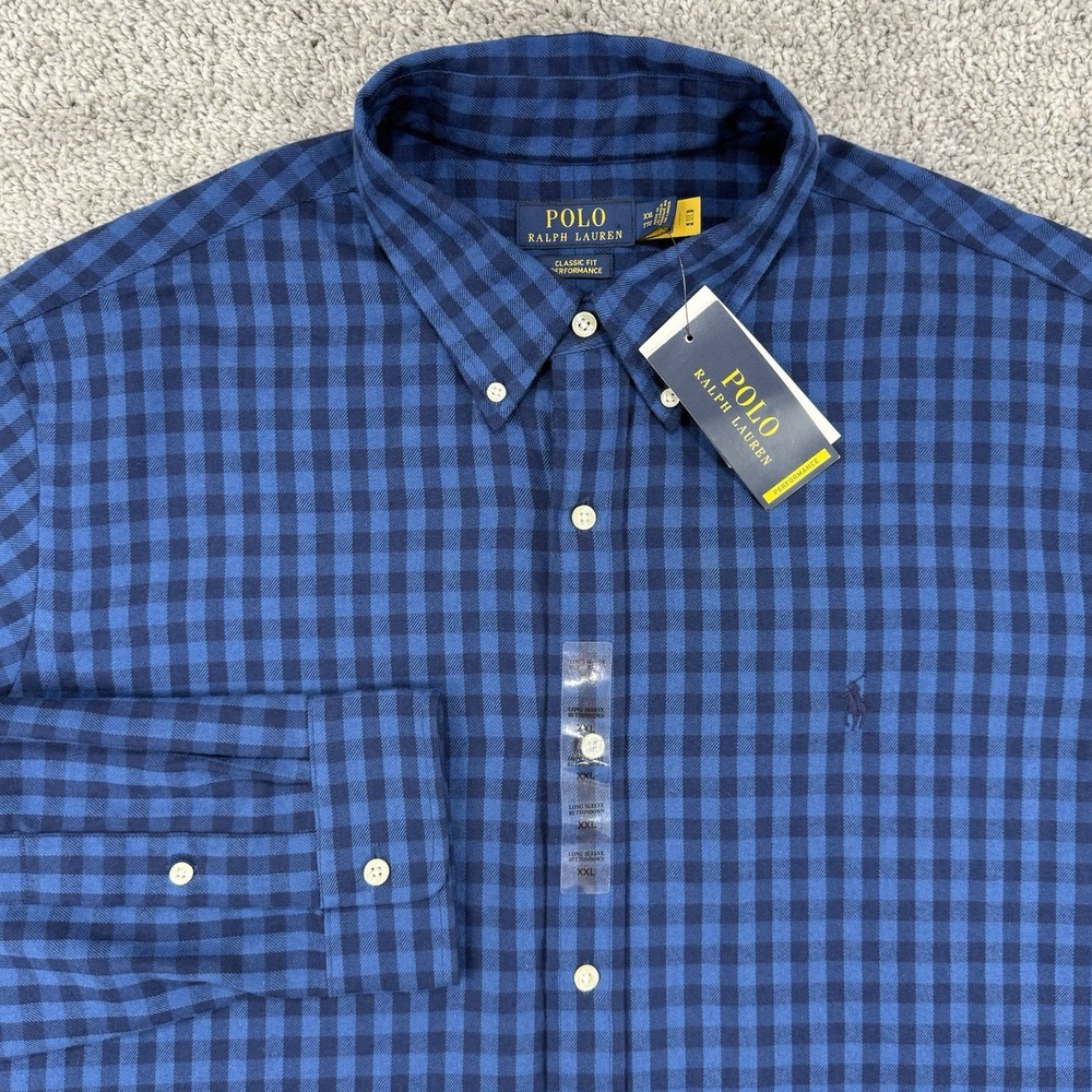 Polo Ralph Lauren Shirt Men's XXL NWT Blue Gingham Check Classic Fit Performance